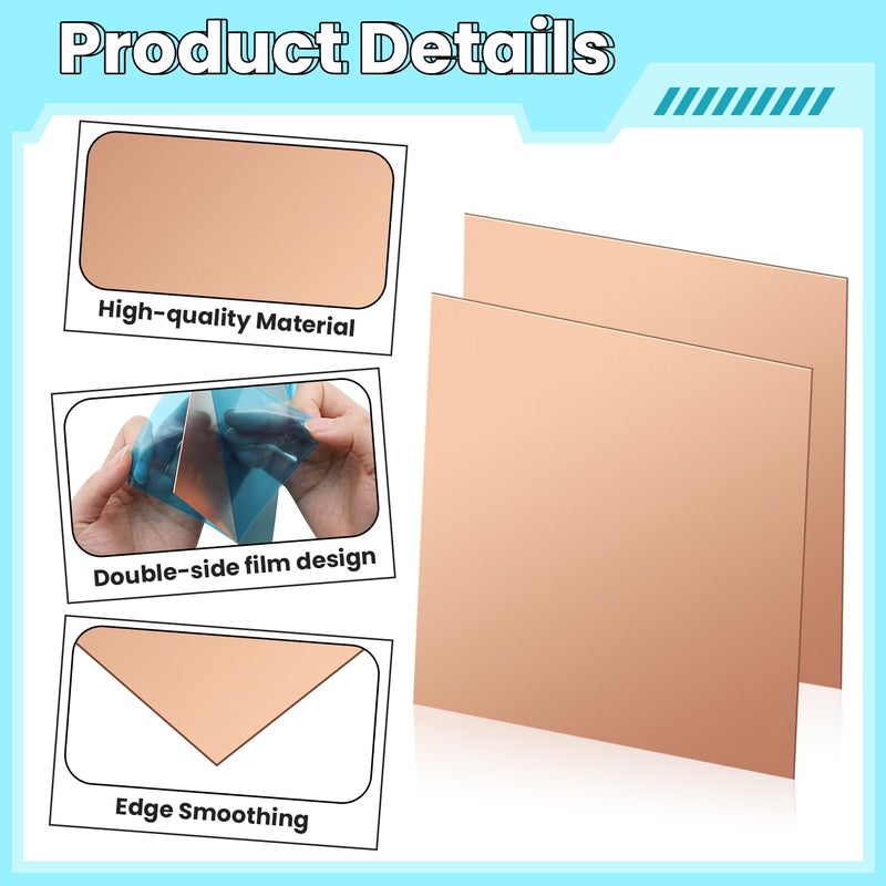 QIMAOO Copper Sheet, 2 Pieces of Copper Plates 6" x 6"-24 Gauge(0.5mm) Thickness, 99% Pure Copper Sheets for Metal Crafts, Jewelry Making, DIY, Jewelry - Image 3